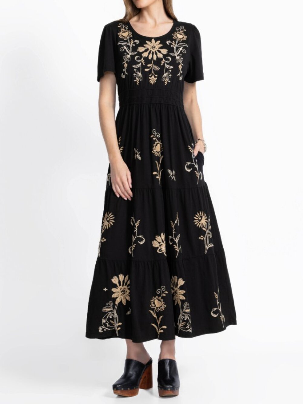 Johnny Was | Smocked Waist Tiered Maxi Dress in Black - Picture 2 of 12
